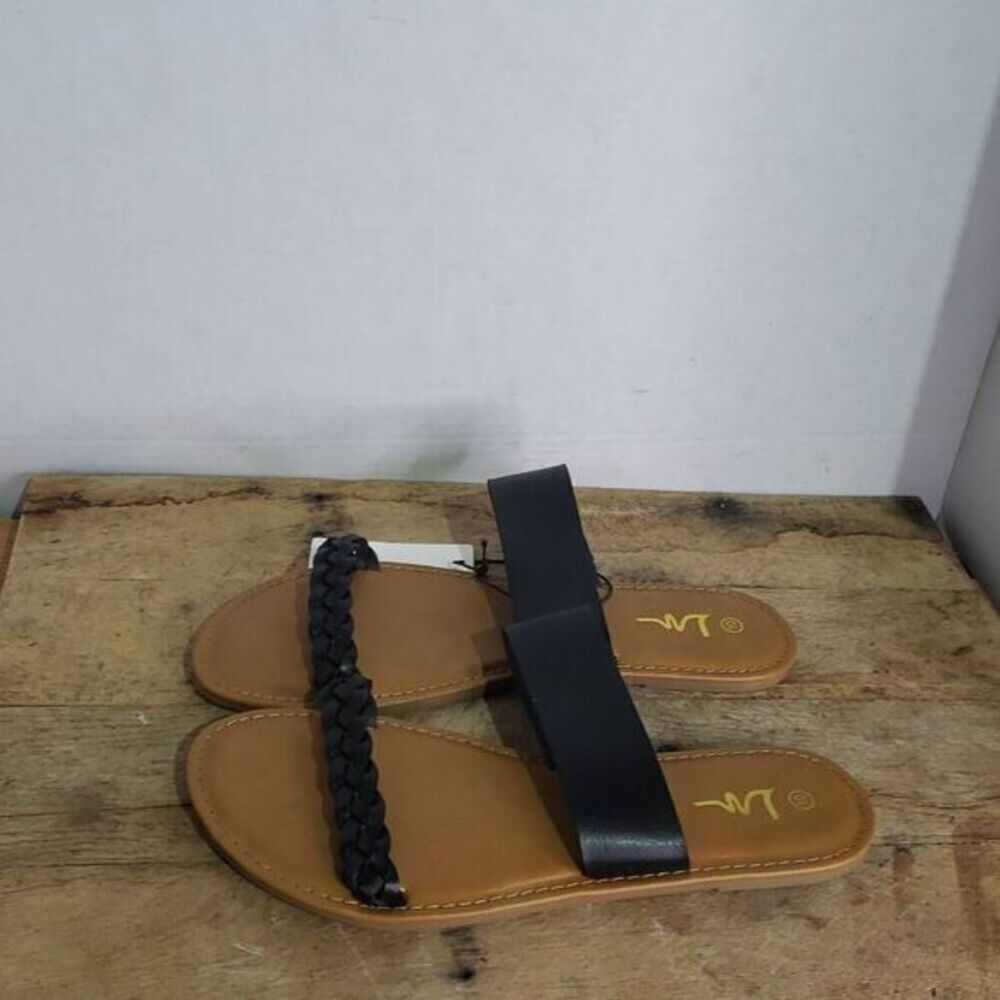 LM Women's Braided Slide Sandals Open Toe Two Band Slip On Flat Sandals Casual S